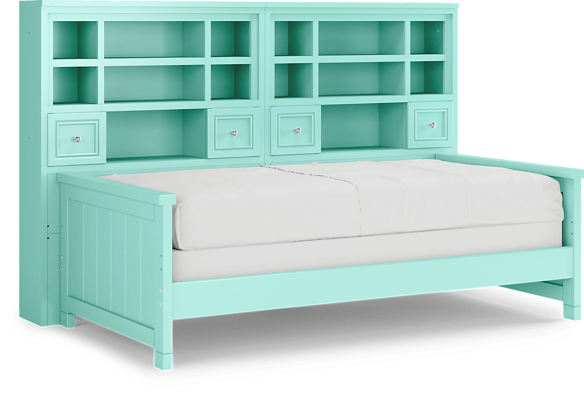 Kids Cottage Colors Turquoise 5 Pc Twin Bookcase Wall Bed - Image 1