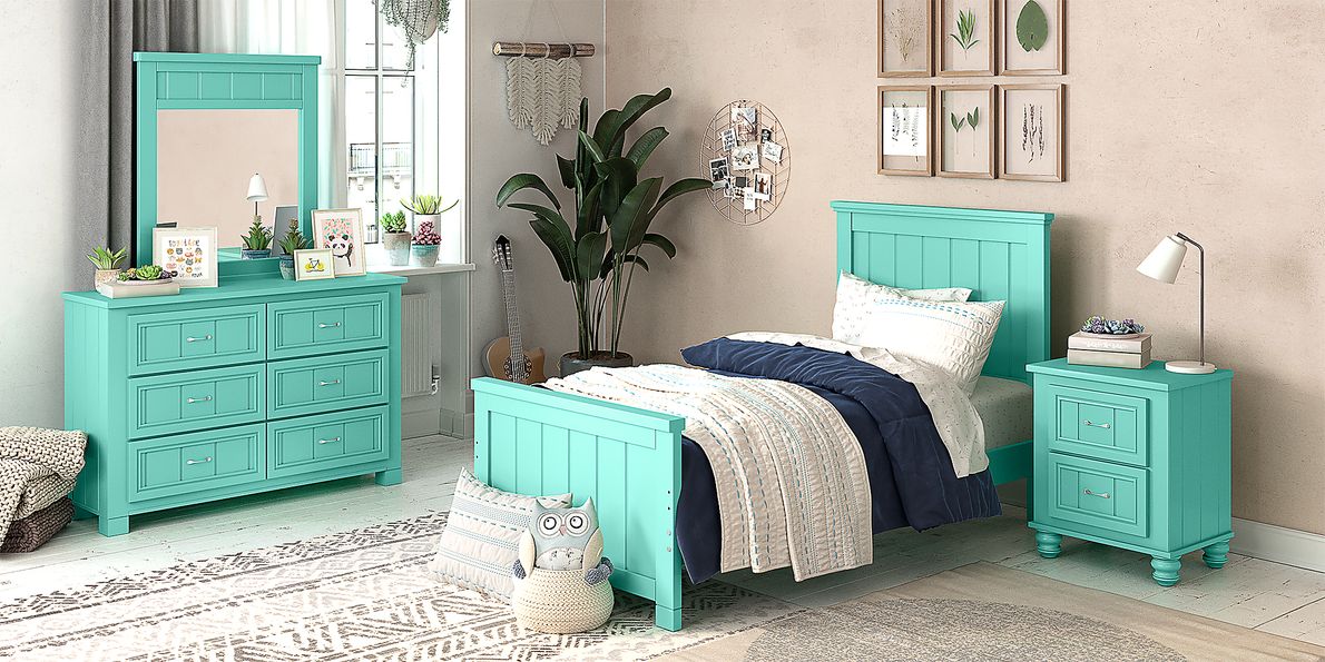 Kids Cottage Colors Turquoise 5 Pc Twin Panel Bedroom