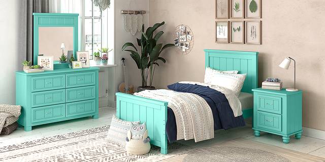 Kids Cottage Colors Turquoise 3 Pc Twin Panel Bed - Thumbnail - Image 2