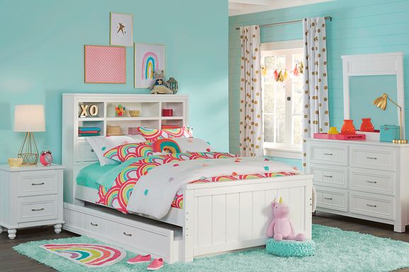 Kids Cottage Colors White 5 Pc Full Bookcase Bedroom