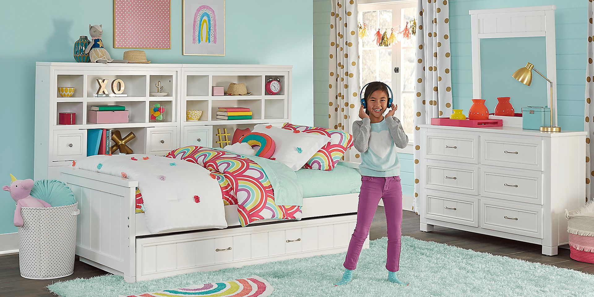 Kids Cottage Colors White Full Bookcase Wall Bed - Image 2