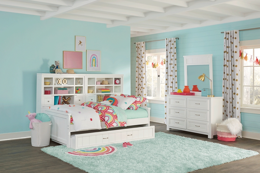 Kids Cottage Colors White Twin Bookcase Wall Bed