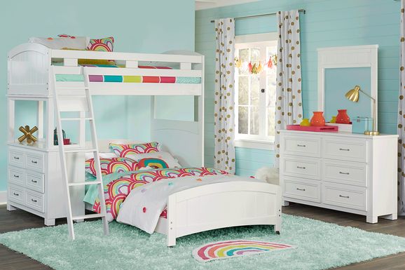 Kids Cottage Colors White Twin/Full Loft Bunk Bed with Dresser