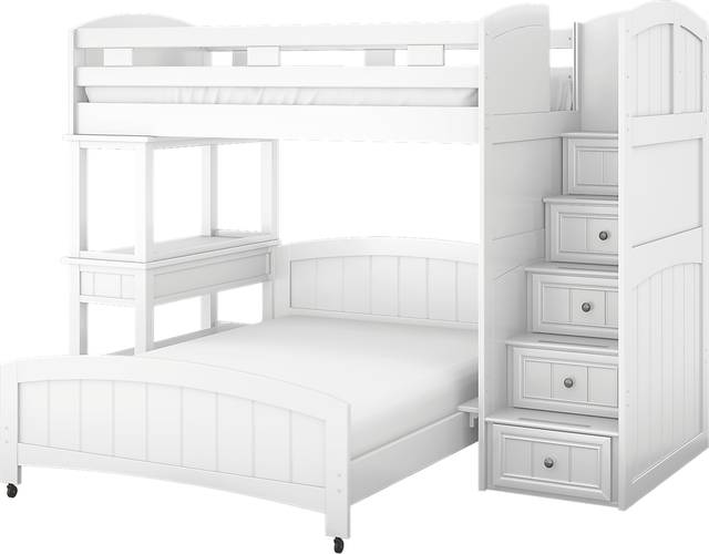 Kids Cottage Colors White Twin/Full Step Bunk Bed with Desk - Thumbnail - Image 3