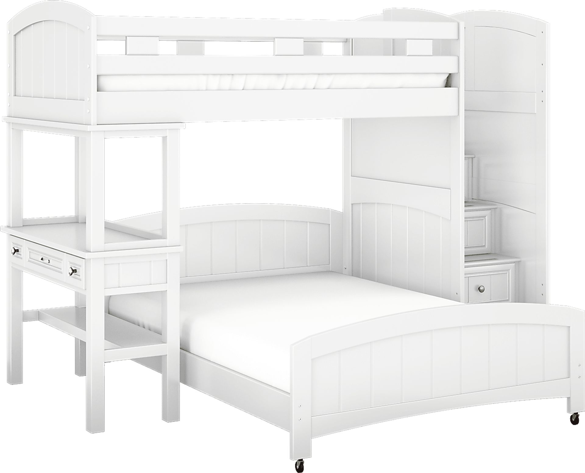 Kids Cottage Colors White Twin/Full Step Bunk Bed with Desk - Image 1