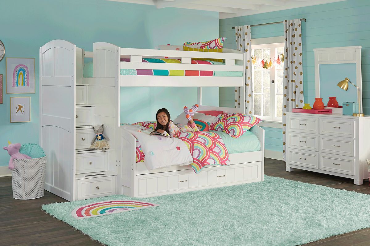 Kids Cottage Colors White Twin/Full Step Bunk