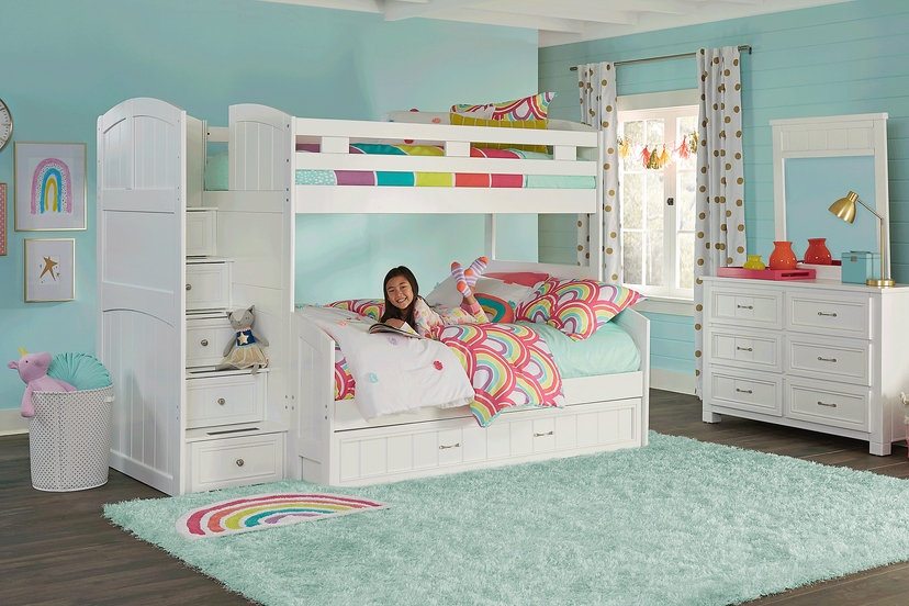 Kids Cottage Colors White Twin/Full Step Bunk
