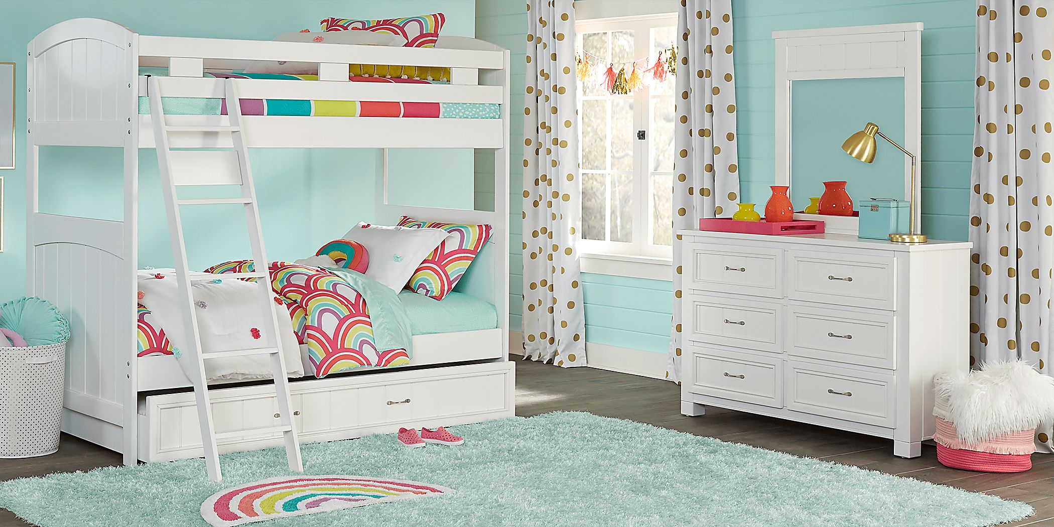 Kids Cottage Colors White Twin/Twin Bunk Bed Rooms To Go