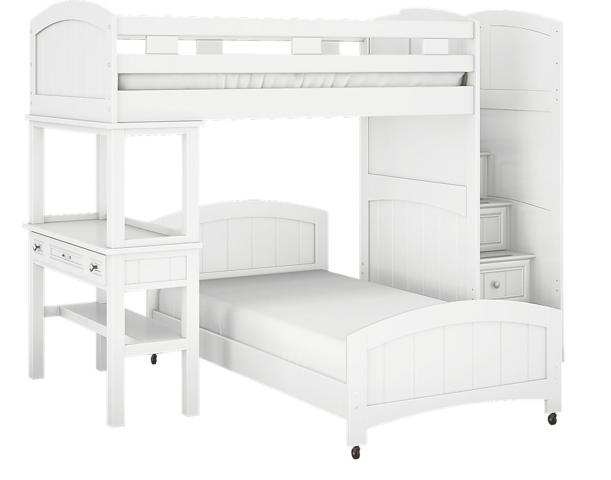 Cottage Colors White Colors,White Twin/Twin Step Bunk W/ Desk | Rooms to Go