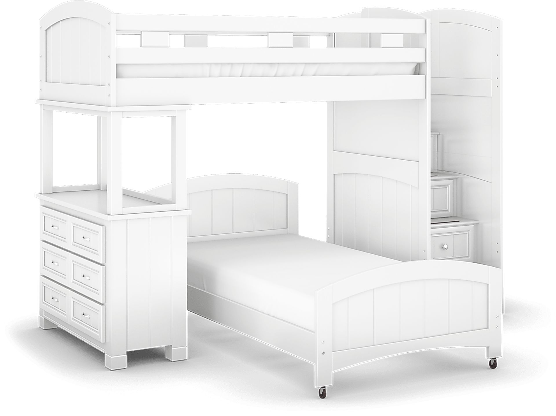 Kids Cottage Colors White Twin/Twin Step Bunk with Dresser - Image 1