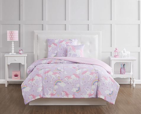 Kids Cotton Candy Unicorn Purple Twin Comforter Set