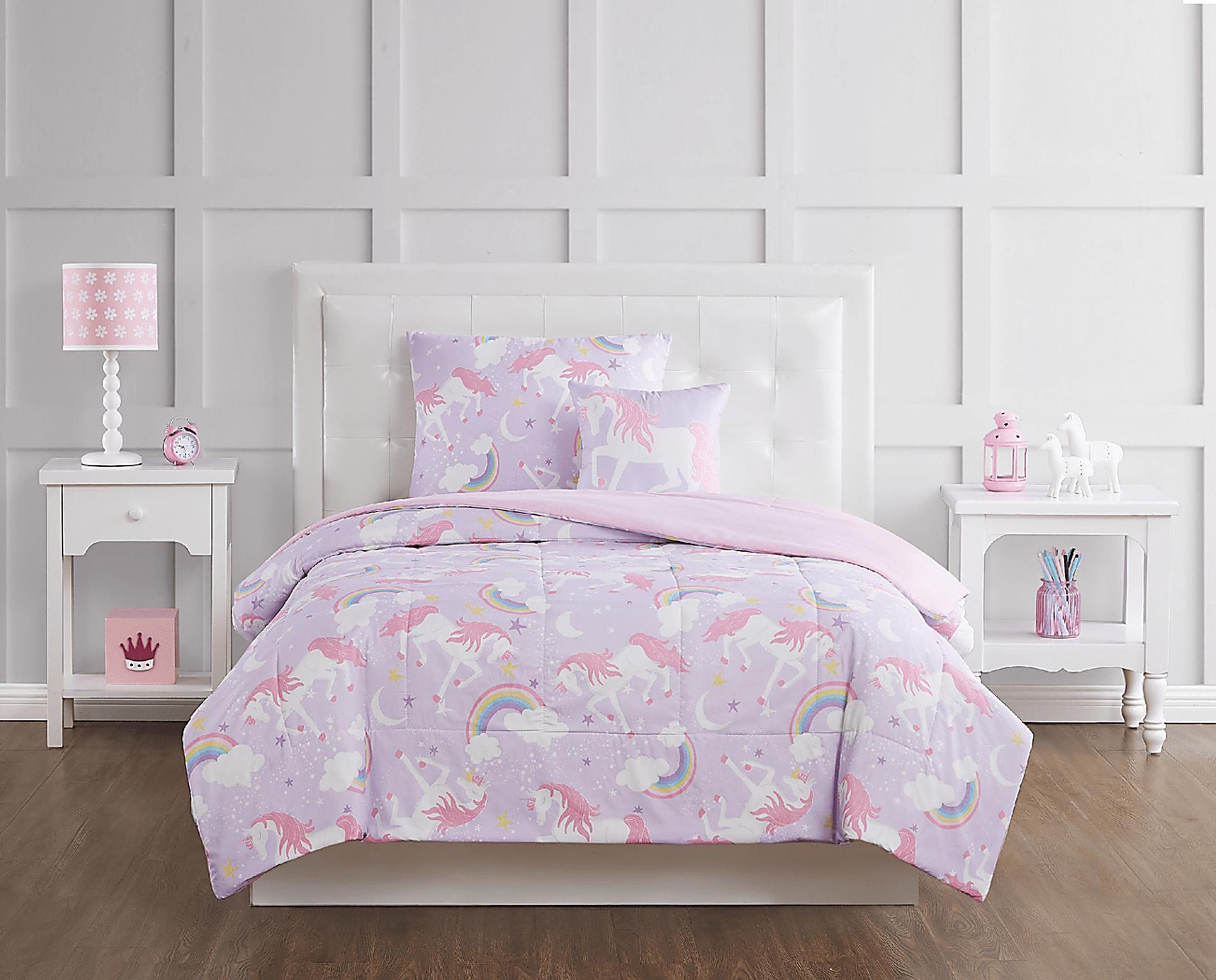Kids Cotton Candy Unicorn Purple Full Comforter Set