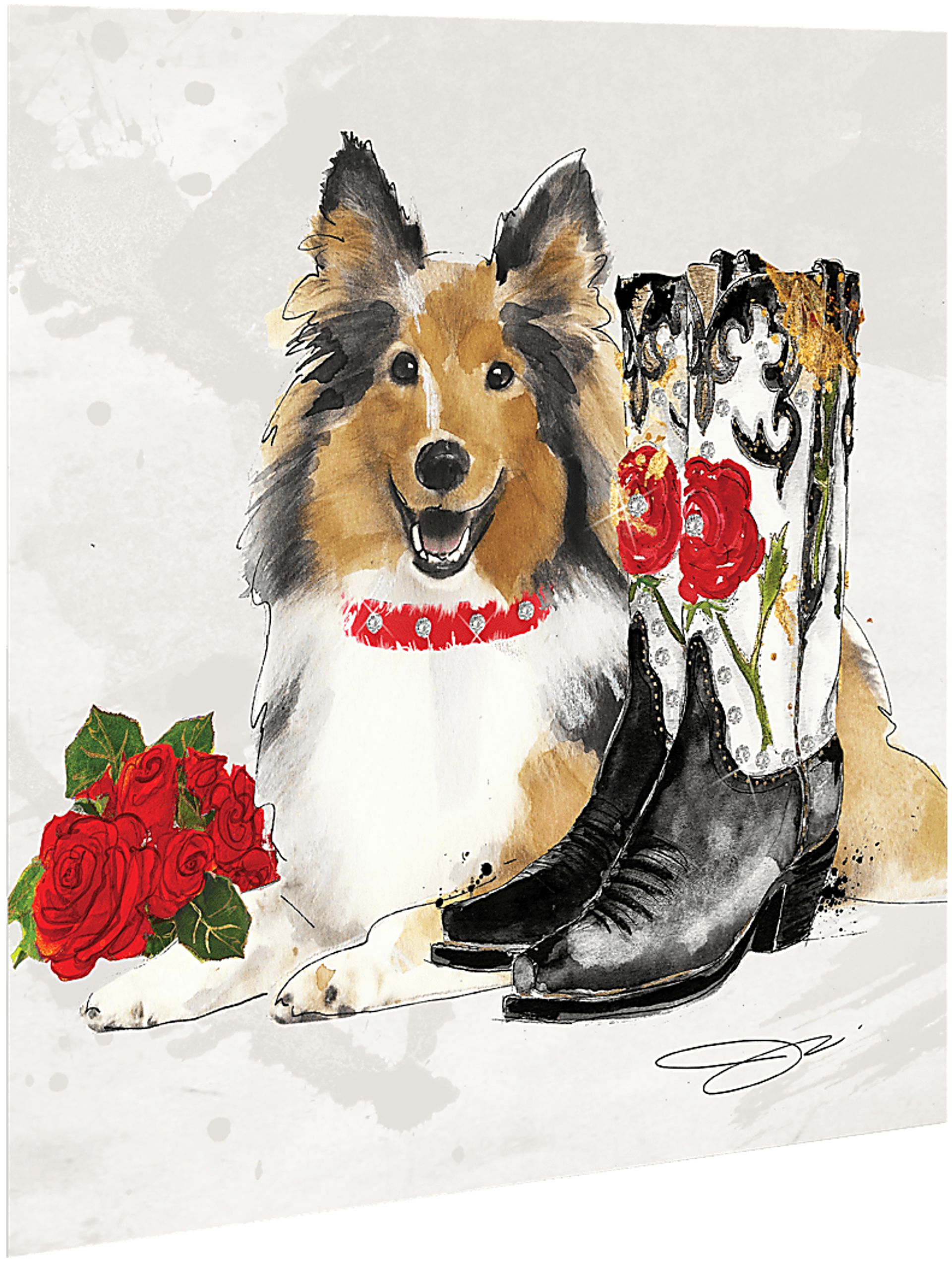 Kids Cowgirl Collie White Glass Wall Art - Image 2