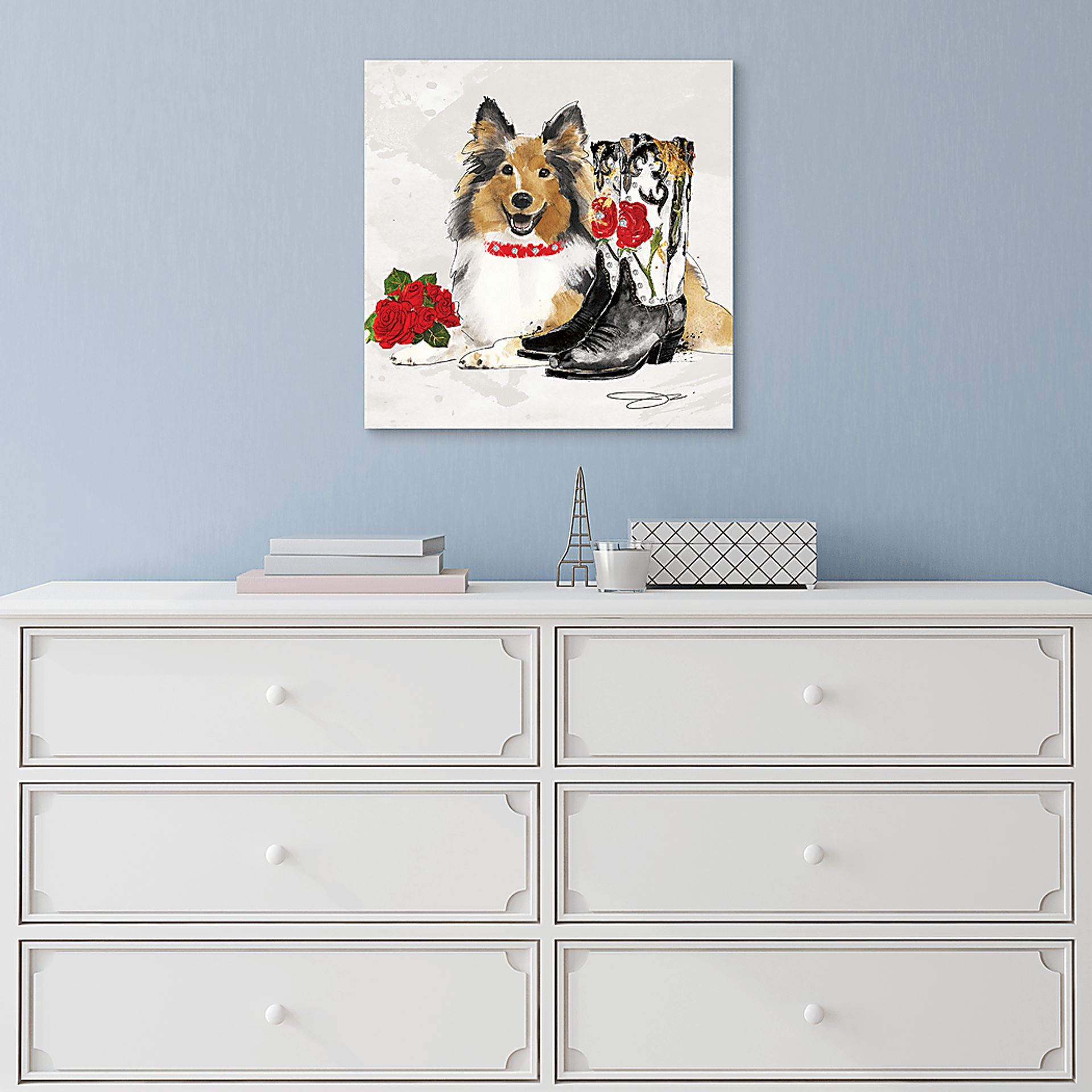 Kids Cowgirl Collie White Glass Wall Art - Image 4