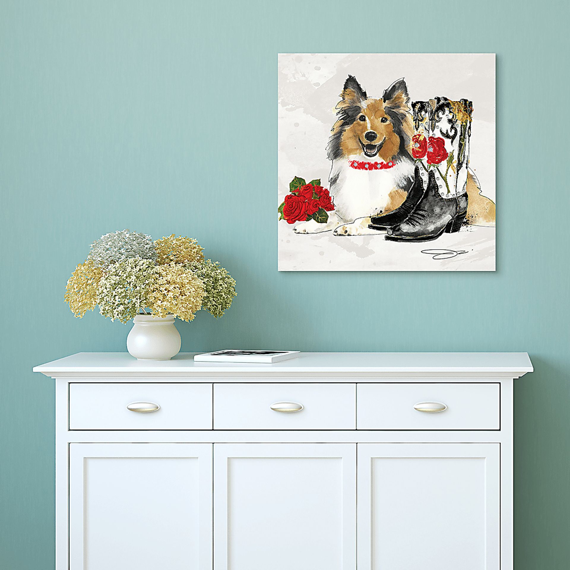 Kids Cowgirl Collie White Glass Wall Art - Image 6