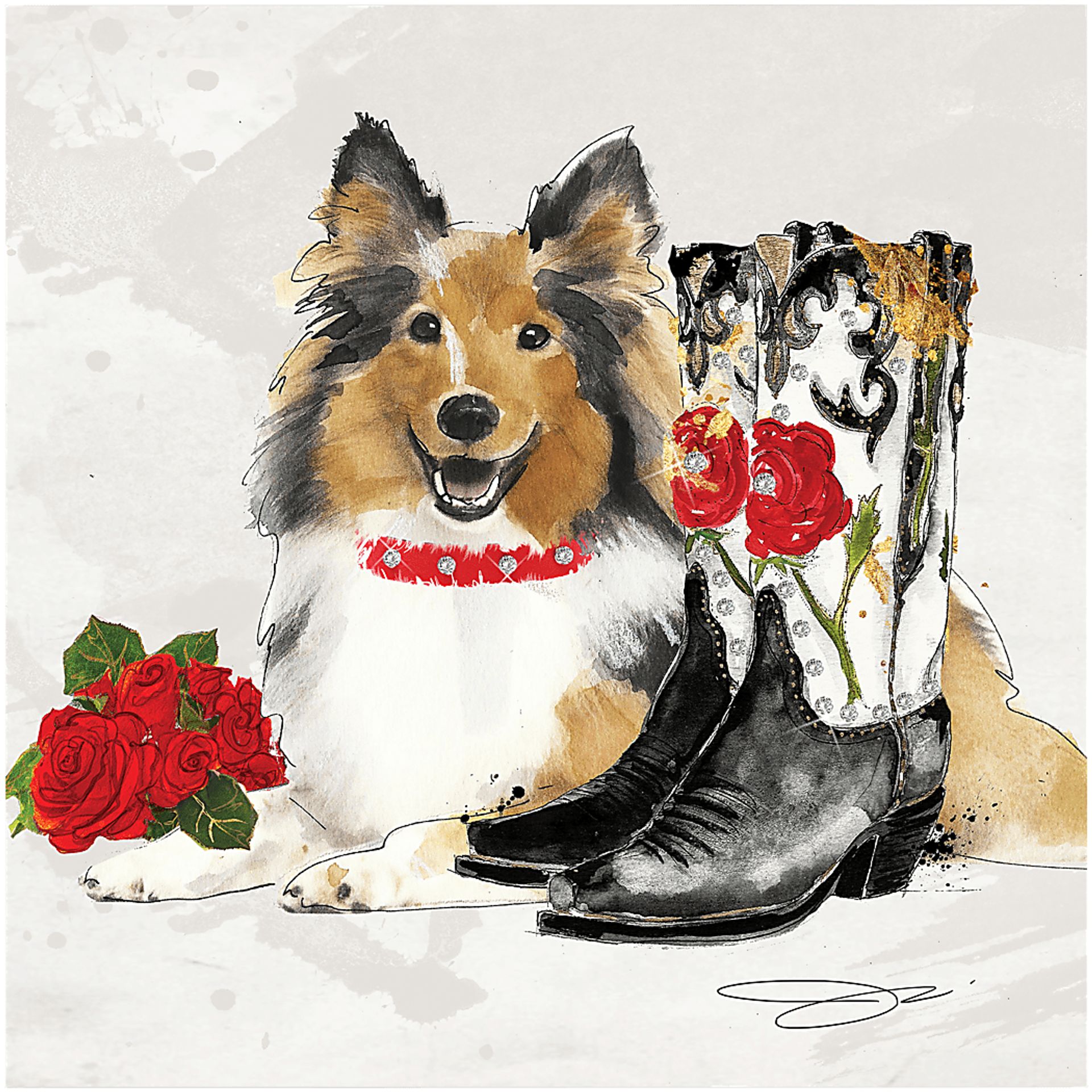 Kids Cowgirl Collie White Glass Wall Art - Image 1