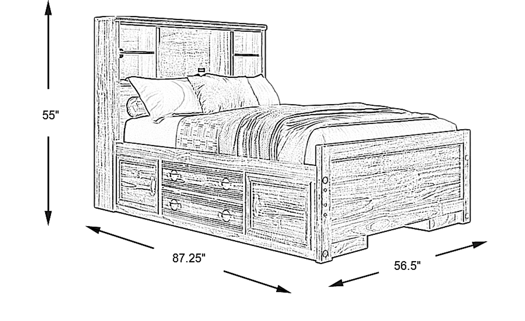 Kids Creekside 2.0 Charcoal Full Bookcase Bed with 2 Storage Side Rails