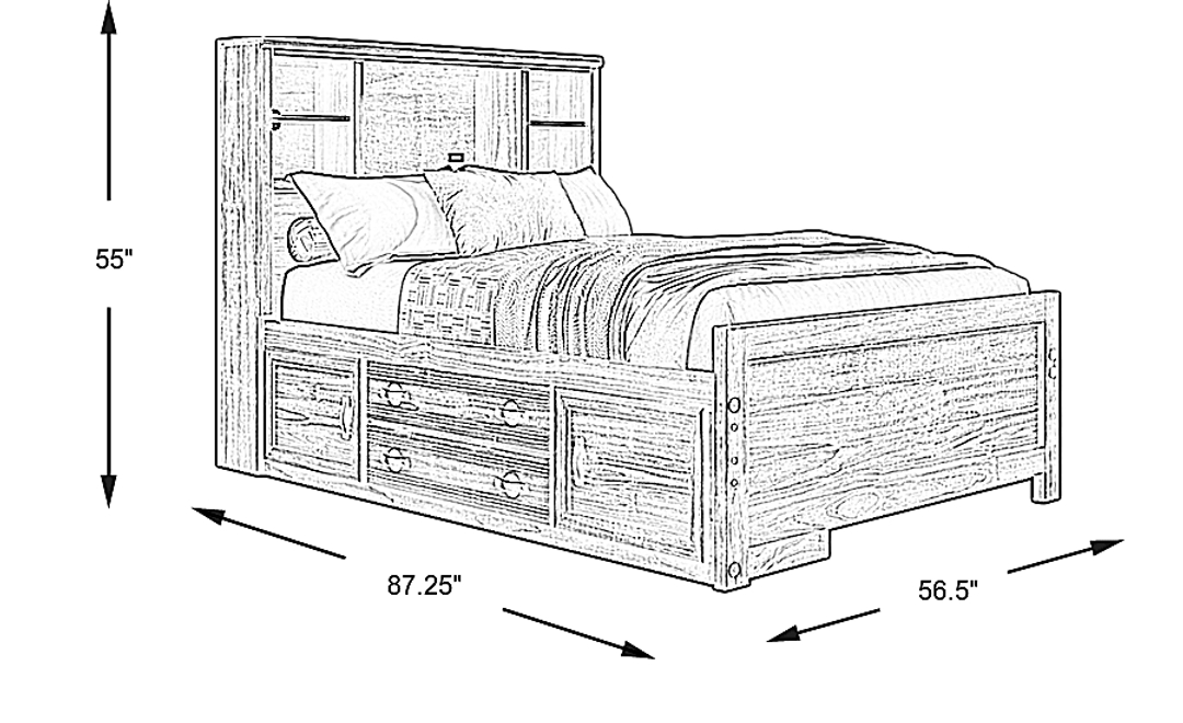 Kids Creekside 2.0 Charcoal Full Bookcase Bed with Storage Side Rail