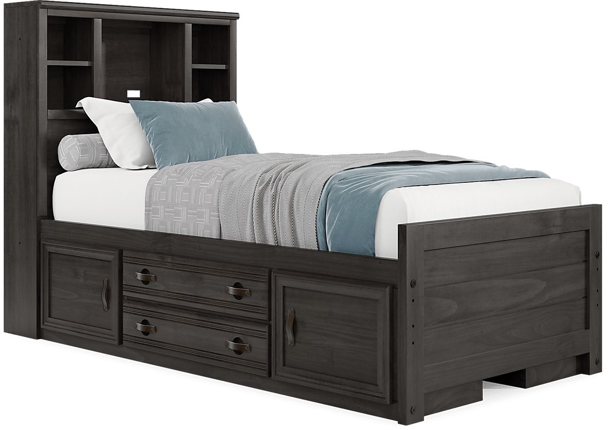Kids Creekside 2.0 Charcoal 3 Pc Twin Bookcase Bed with 2 Storage Rails