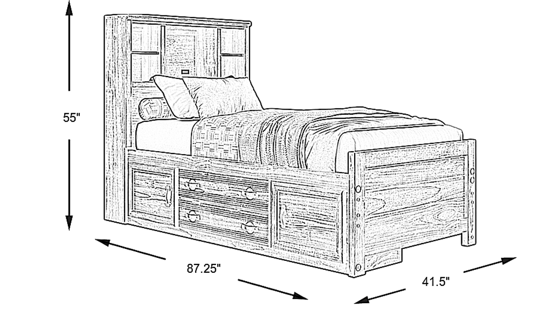 Kids Creekside 2.0 Charcoal Twin Bookcase Bed with Storage Side Rail