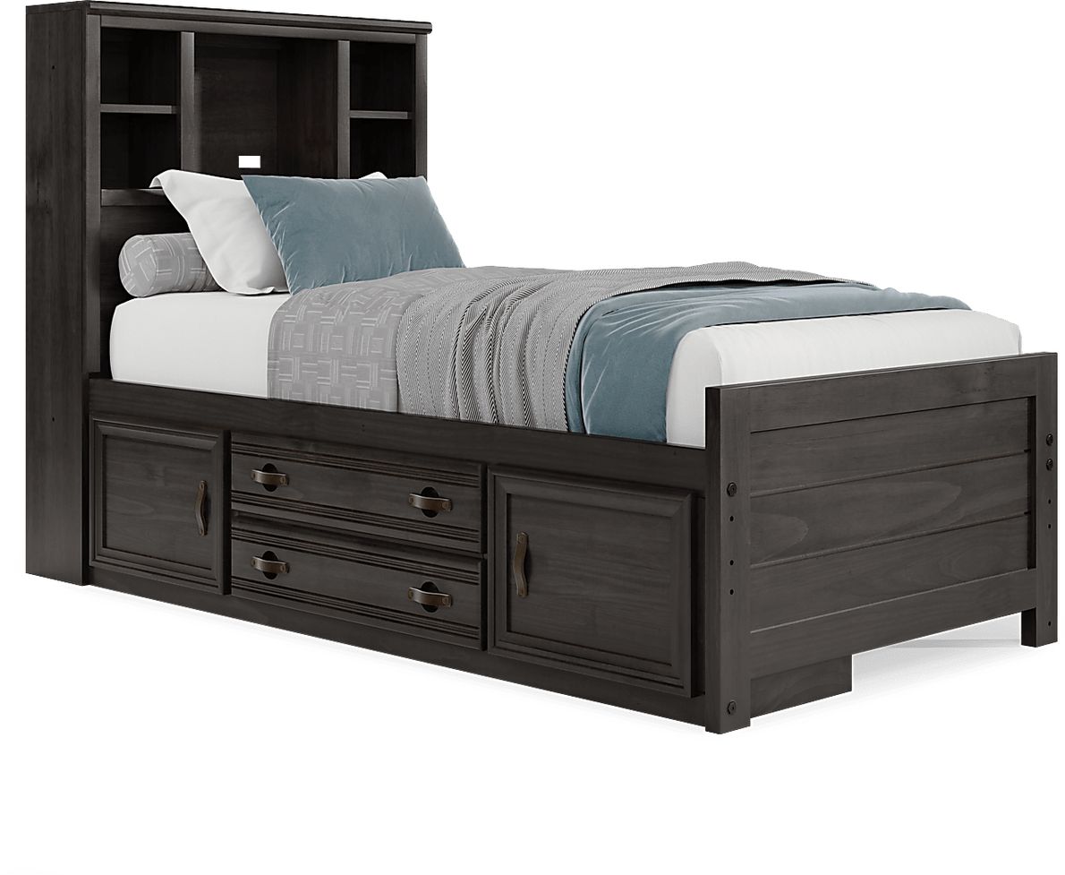 Kids Creekside 2.0 Charcoal 3 Pc Twin Bookcase Bed with Storage Rail