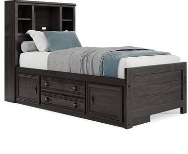 twin bookcase bed w storage rail