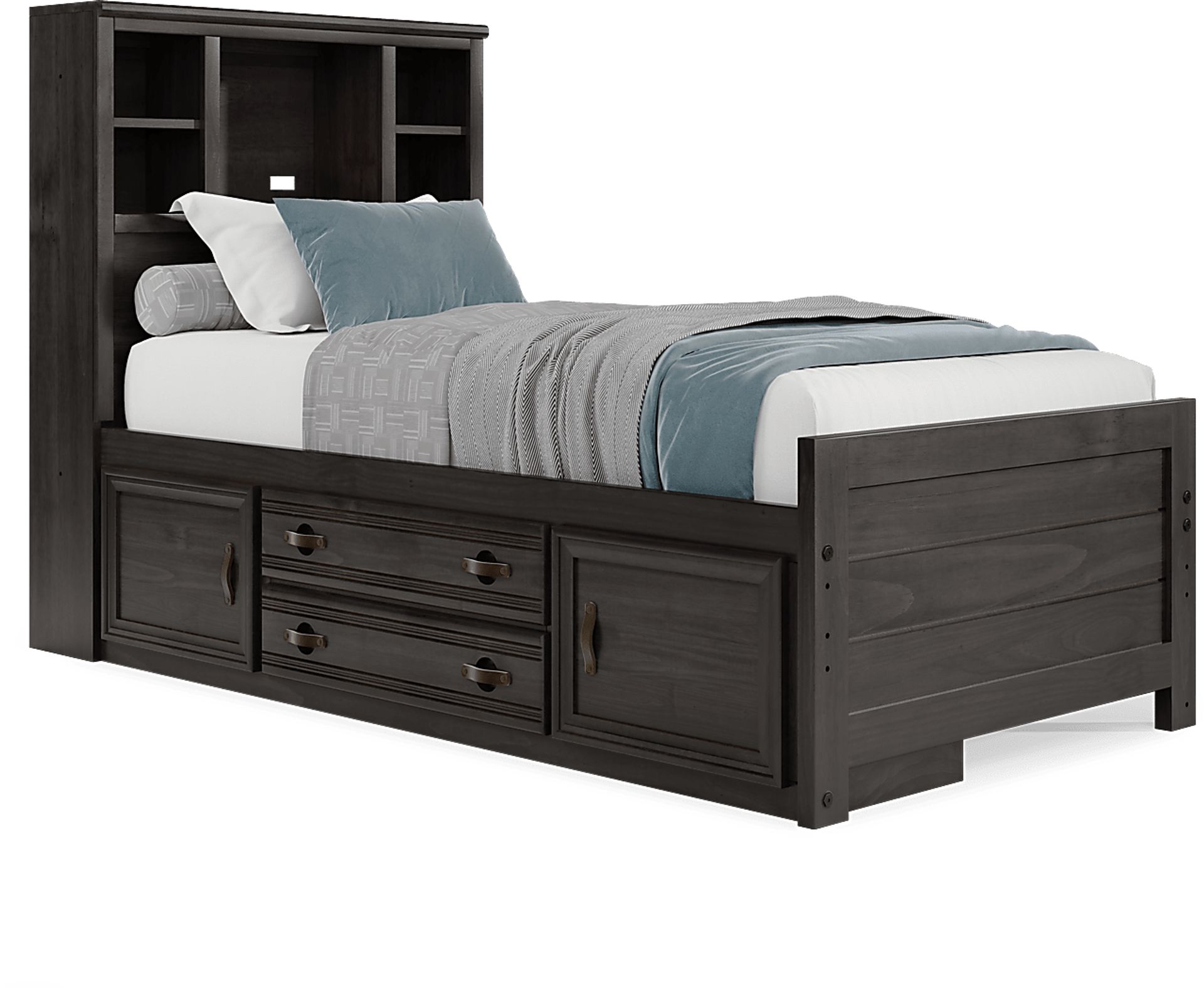 Kids Creekside 2.0 Charcoal Twin Bookcase Bed with Storage Side Rail - Image 1