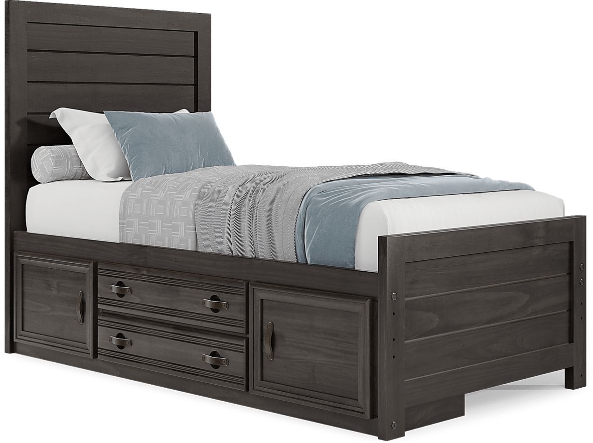 Kids Creekside 2.0 Charcoal 3 Pc Twin Panel Bed with Storage Rail