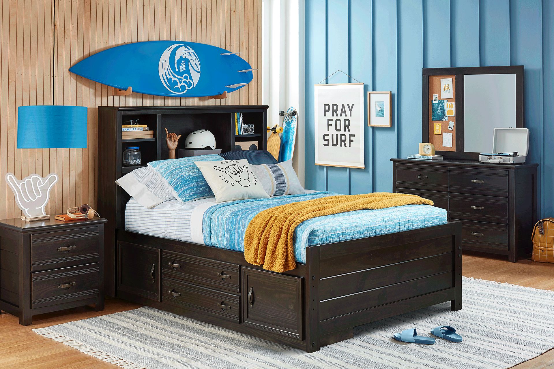 Kids Creekside 2.0 Charcoal Full Bookcase Bedroom with 2 Storage Side Rails - Image 1