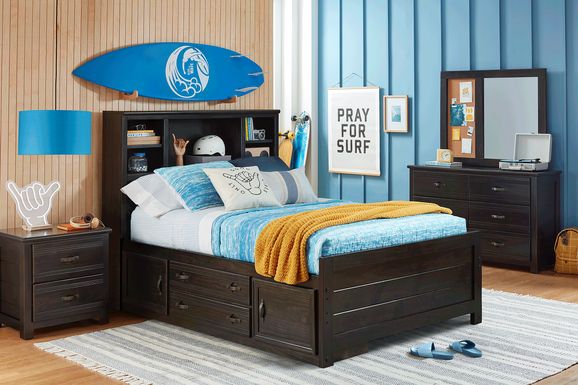 Kids Creekside 2.0 Charcoal 5 Pc Full Bookcase Bedroom with Storage Side Rail