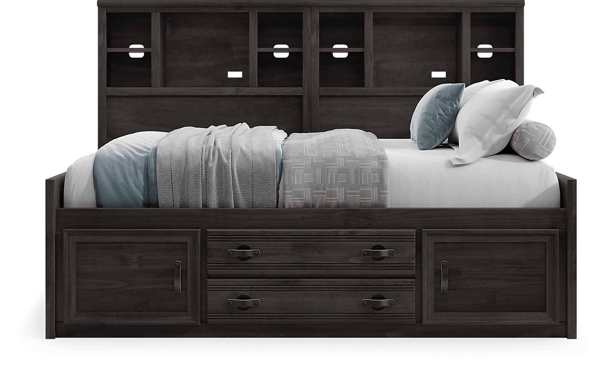 Kids Creekside 2.0 Charcoal Full Bookcase Wall Bed with Storage Side Rail - Image 2