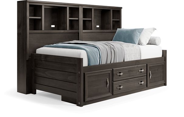 Kids Creekside 2.0 Charcoal Twin Bookcase Wall Bed with Storage Side Rail
