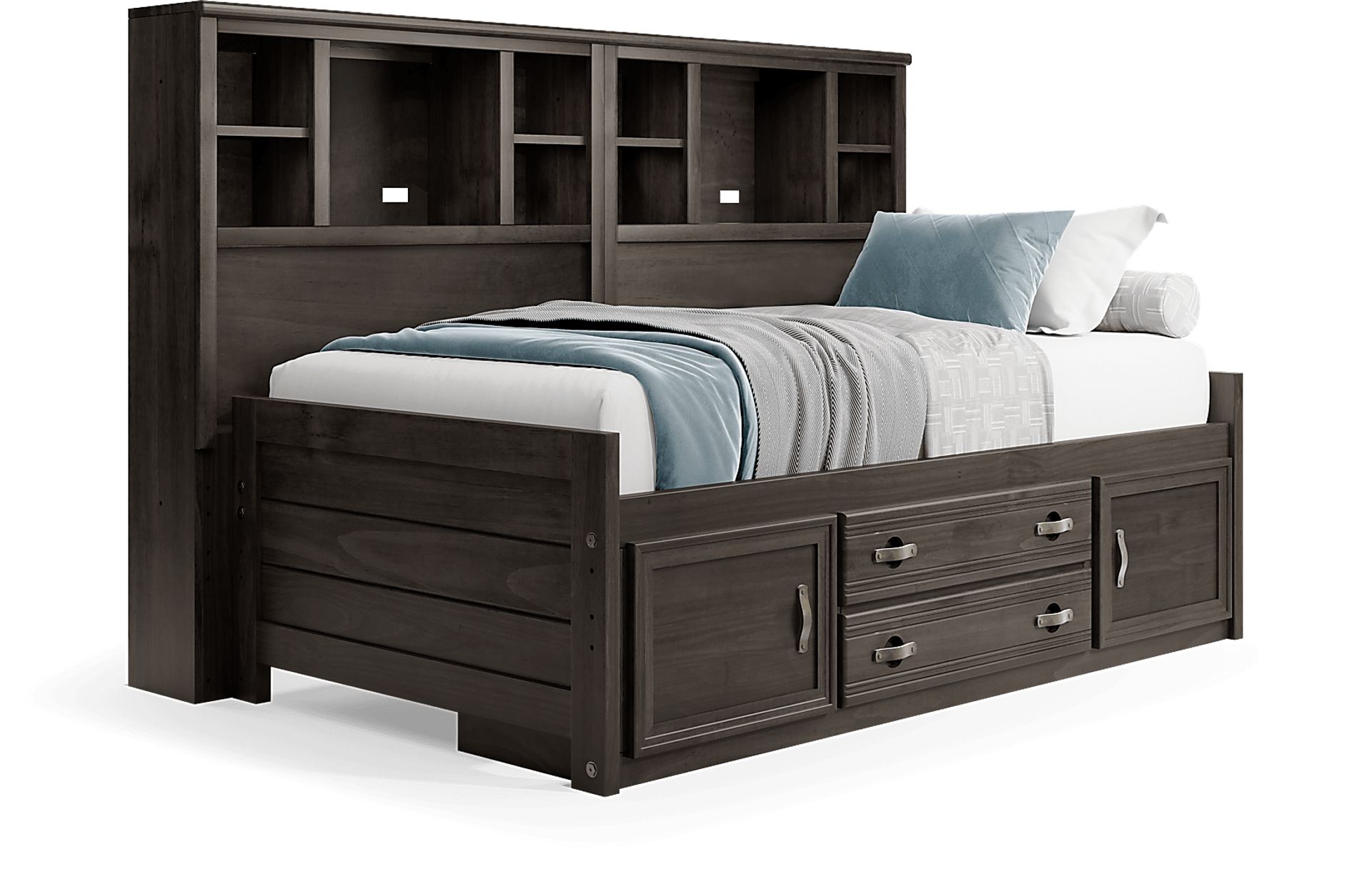 Kids Creekside 2.0 Charcoal Twin Bookcase Wall Bed with Storage Side Rail - Image 1