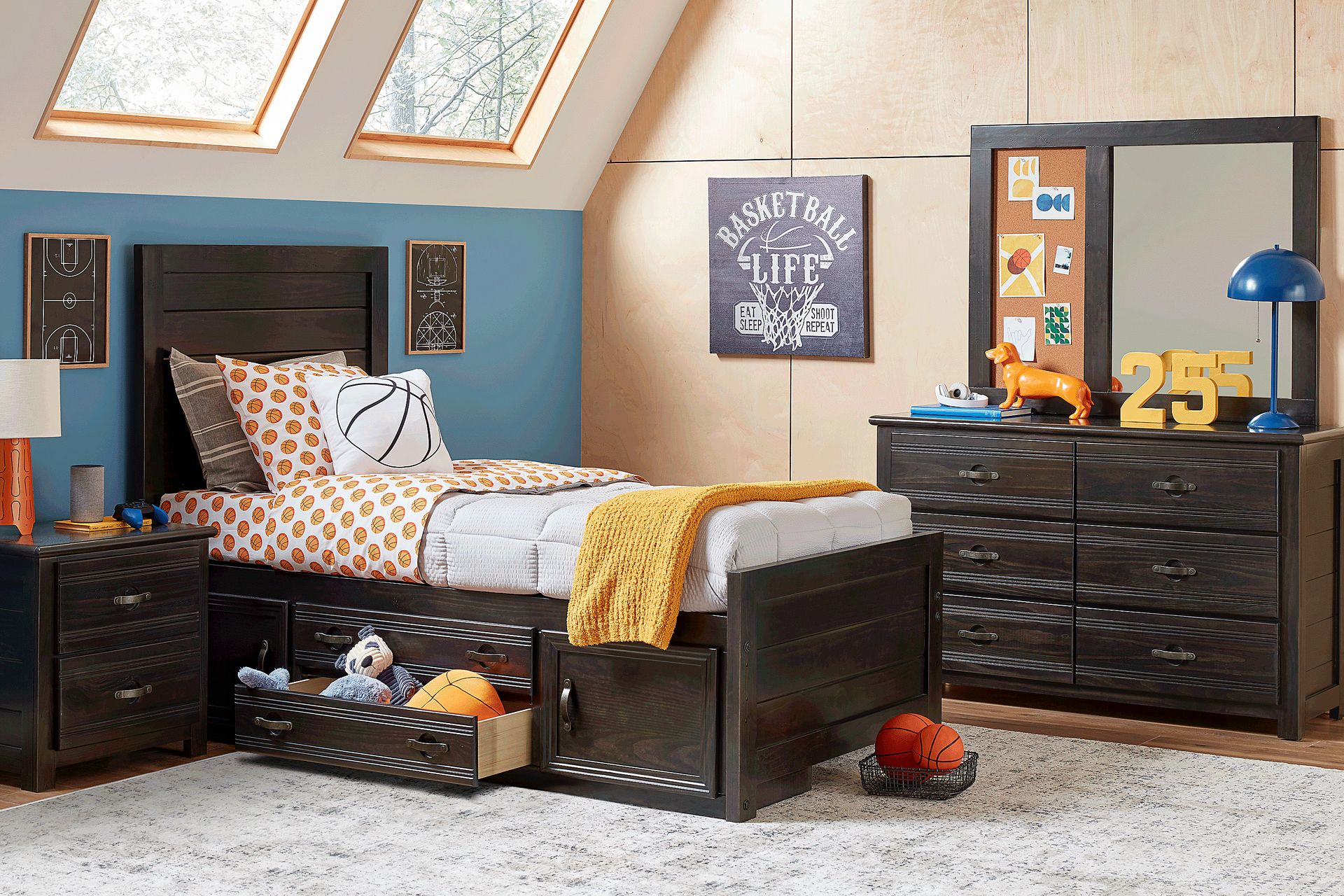 Kids Creekside 3.0 Charcoal Twin Panel Bed with Storage Side Rail - Image 3