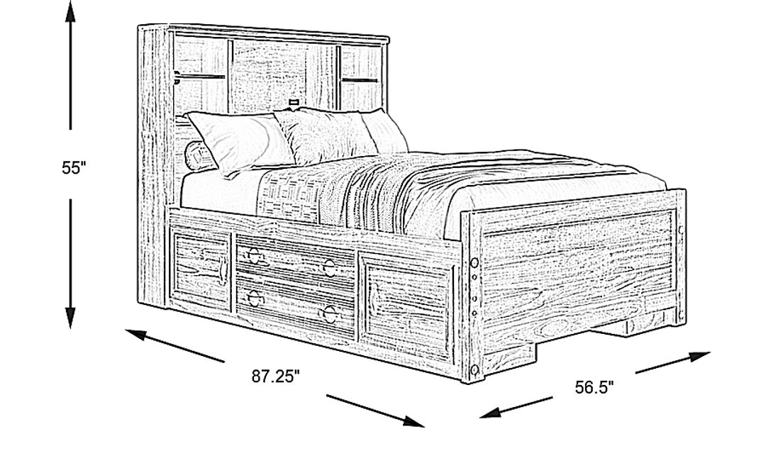 Kids Creekside 2.0 Charcoal Full Bookcase Bed with 2 Storage Side Rails