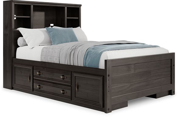 Kids Creekside 2.0 Charcoal Full Bookcase Bed with 2 Storage Side Rails