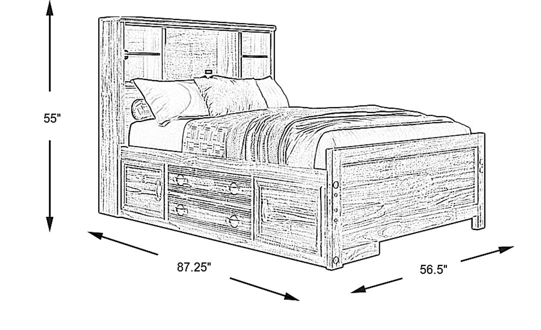 Kids Creekside 2.0 Charcoal Full Bookcase Bed with Storage Side Rail