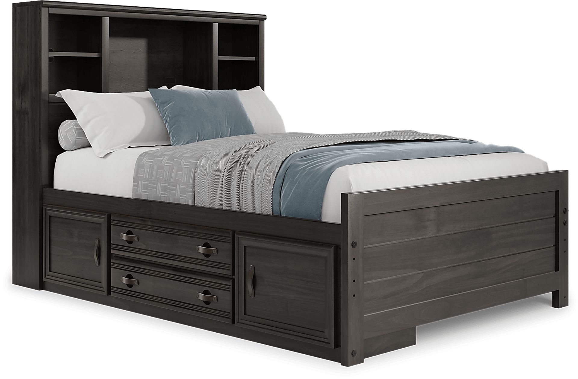 Kids Creekside 2.0 Charcoal Full Bookcase Bedroom with Storage Side Rail - Image 2