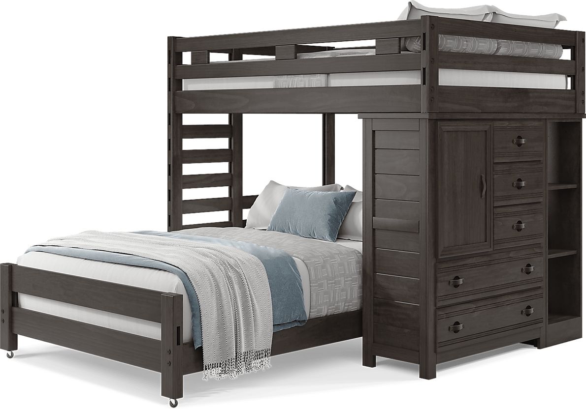 Kids Creekside 2.0 Charcoal Full/Full Loft with Loft Chest and Bookcase
