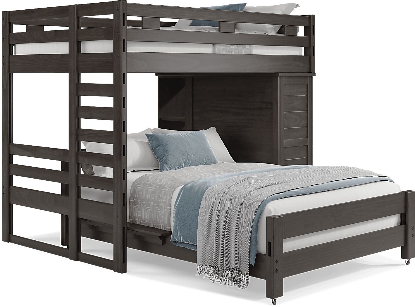 Kids Creekside 2.0 Charcoal Full/Full Loft with Loft Chest and Bookcase