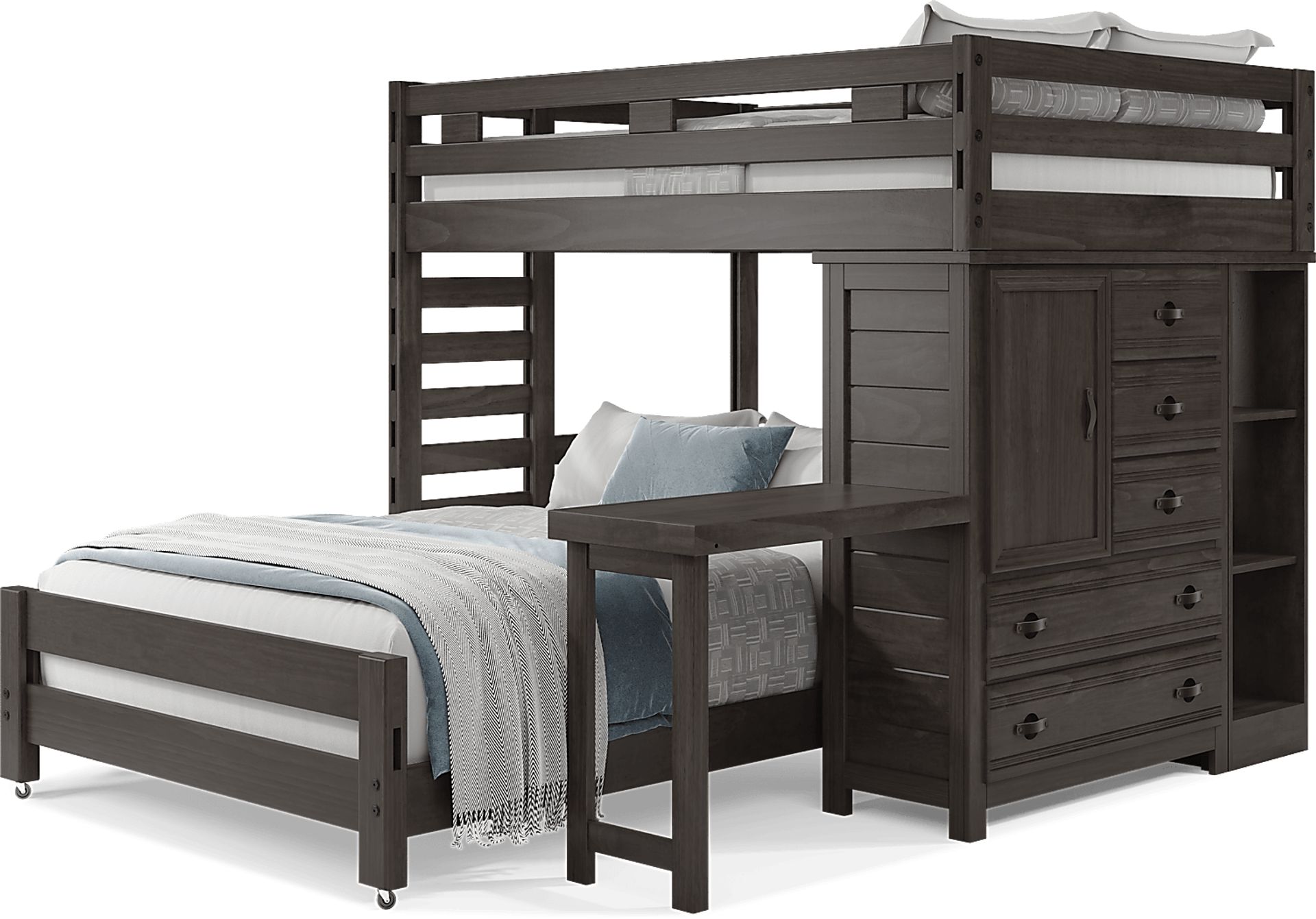 Kids Creekside 2.0 Charcoal Full/Full Loft with Loft Chest, Bookcase and Desk Attachment - Image 3