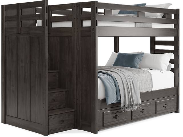 Kids Creekside 2.0 Charcoal Full/Full Step Bunk with Twin Storage Trundle - Thumbnail - Image 1