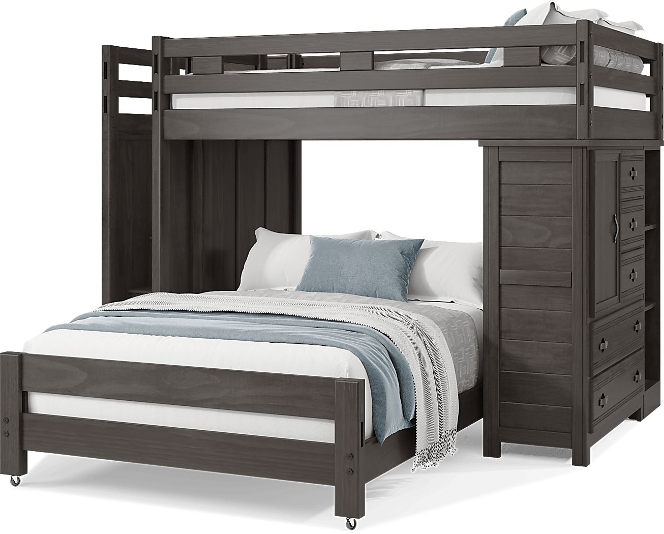 Creekside 2.0 Charcoal Full/Full Step Loft with Loft Chest and Bookcase - Thumbnail 3