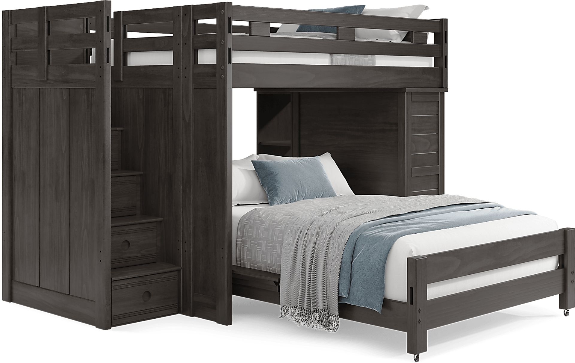 Kids Creekside 2.0 Charcoal Full/Full Step Loft with Loft Chest and Bookcase - Image 1