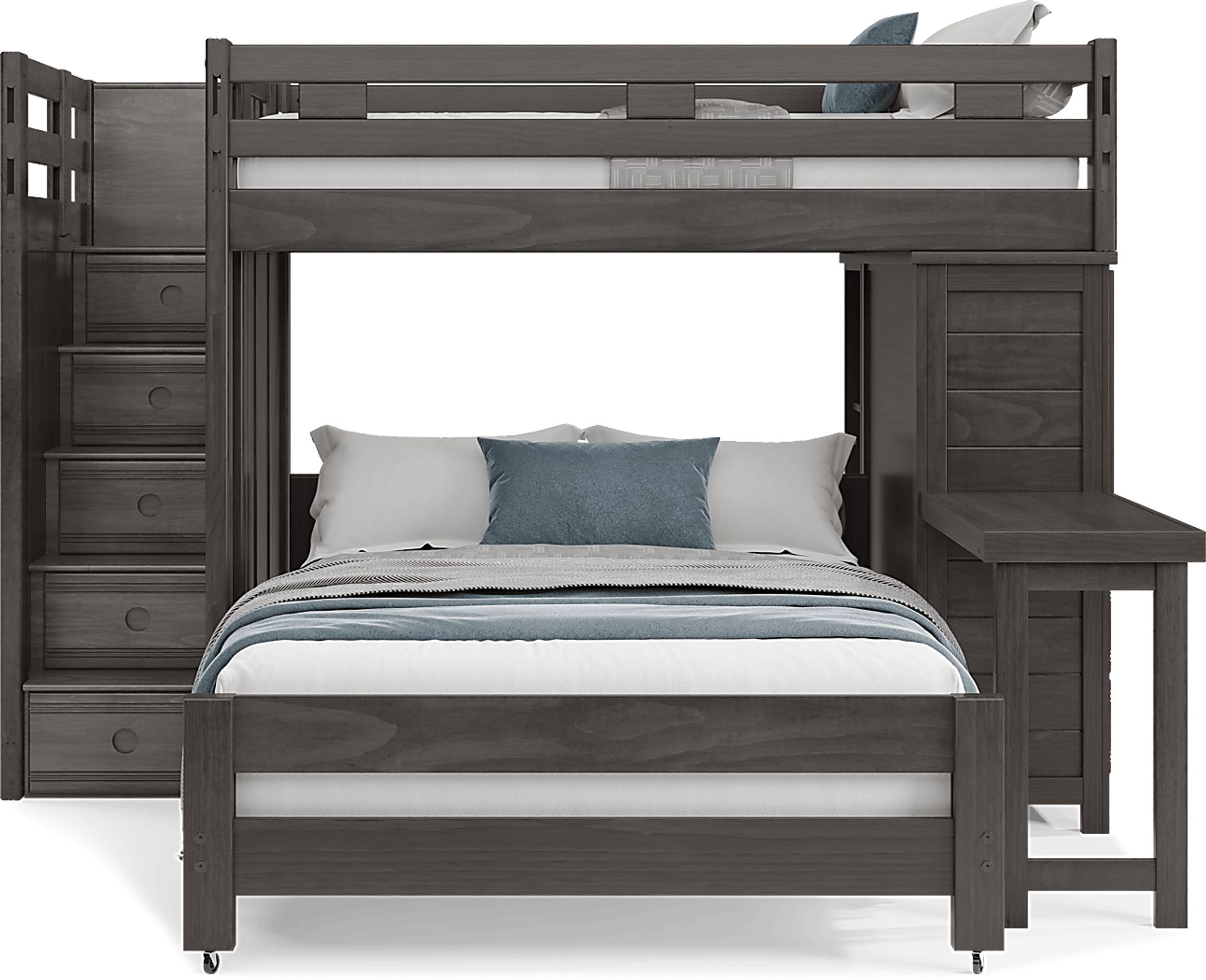 Kids Creekside 2.0 Charcoal Full/Full Step Loft with Loft Chest, Bookcase and Desk Attachment - Image 2