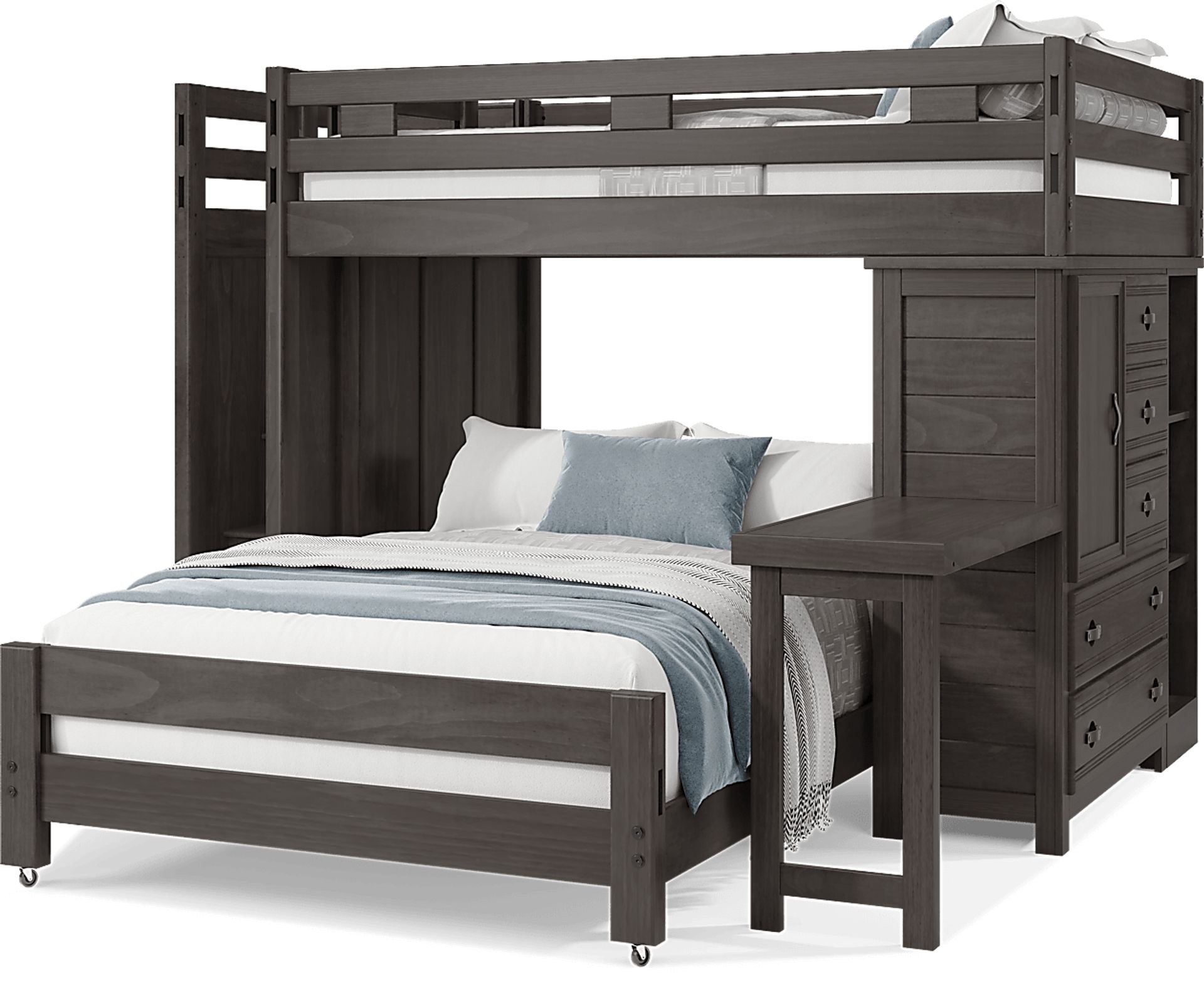 Kids Creekside 2.0 Charcoal Full/Full Step Loft with Loft Chest, Bookcase and Desk Attachment - Image 3