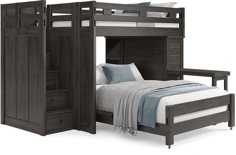Kids Creekside 2.0 Charcoal Full/Full Step Loft with Loft Chest, Bookcase and Desk Attachment