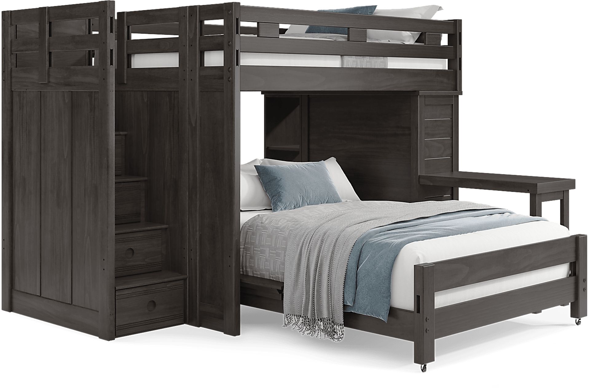 Kids Creekside 2.0 Charcoal Full/Full Step Loft with Loft Chest, Bookcase and Desk Attachment - Image 1