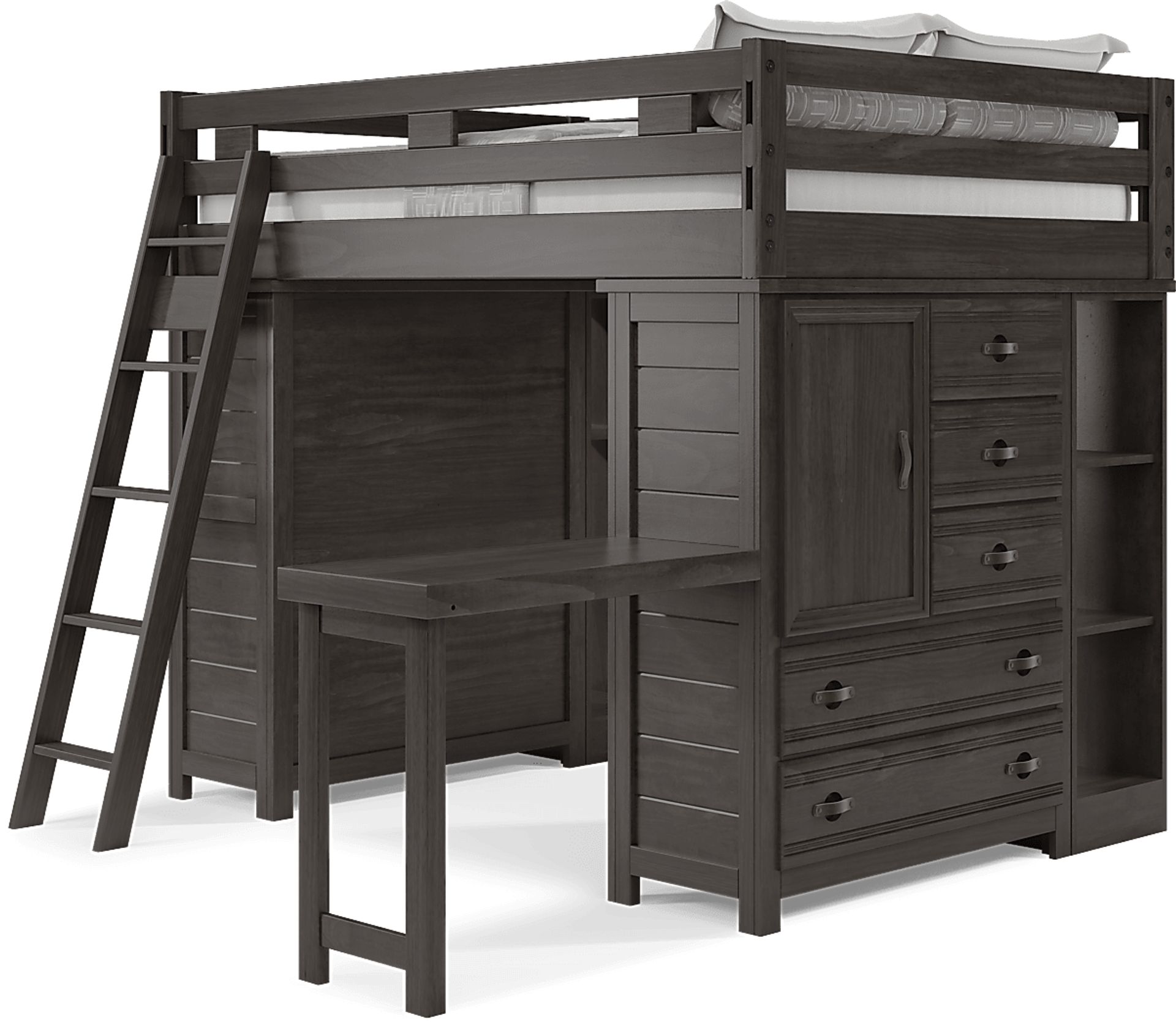 Kids Creekside 2.0 Charcoal Full Loft with 2 Loft Chests, 2 Bookcases and Desk Attachment - Image 3