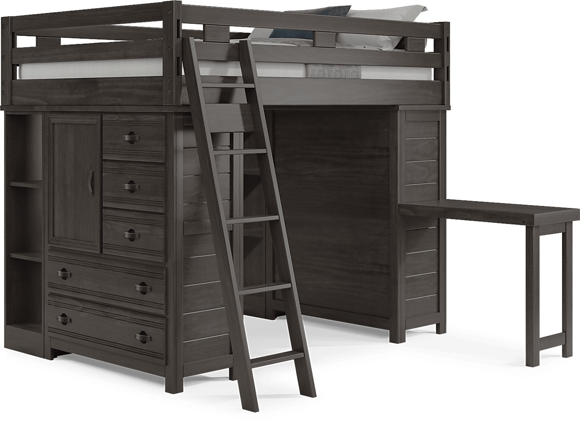 Kids Creekside 2.0 Charcoal Full Loft with 2 Loft Chests, 2 Bookcases and Desk Attachment - Image 1